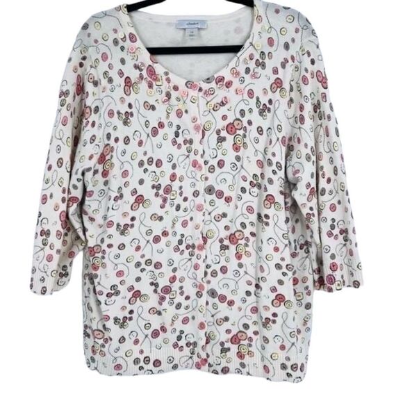 Cj Banks Womens Printed sewing seamstress Button Front Cardigan White Size 1X - Picture 1 of 12